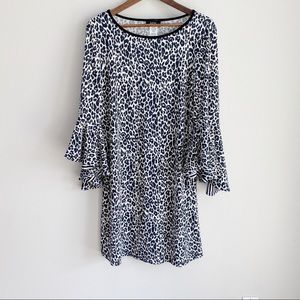 MSK Leopard Bell Sleeve Dress Black White NWT L